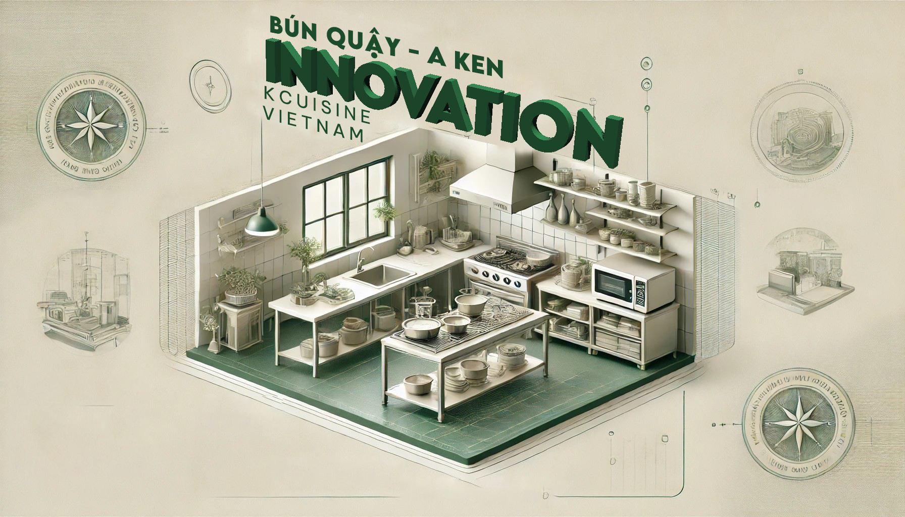 "A kitchen setting with the words 'Bun Quay - A Ken Innovation' displayed. The image highlights the modern and innovative approach taken in the culinary practices at the restaurant."